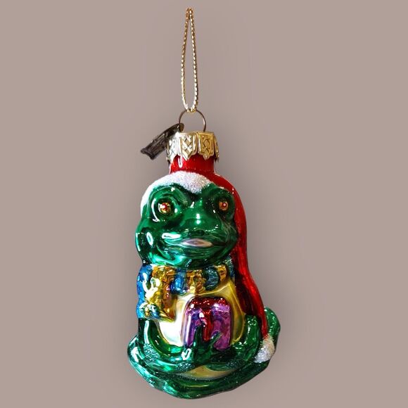 Santa Tree Frog Gift Christmas Ornament Hand Blown Glass Thomas Pacconi Classics - Picture 2 of 6